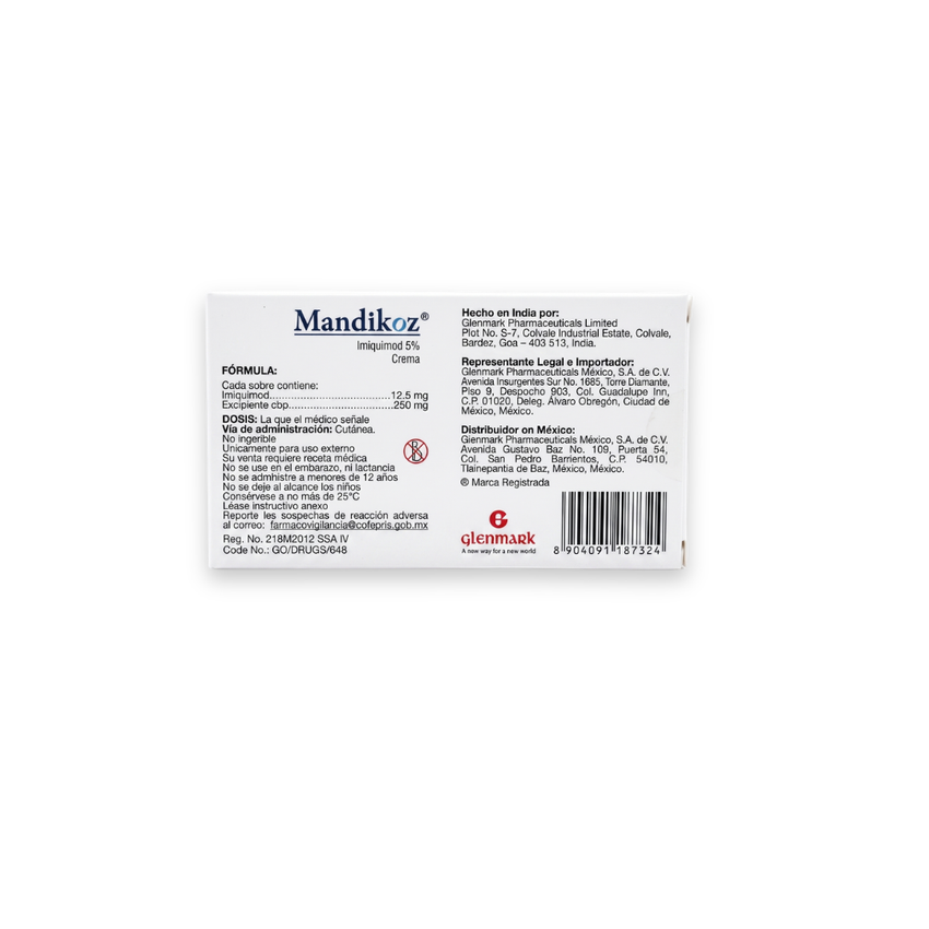 Mandikoz 5% crema (caja con 12 sobres de 250 mg cada uno)